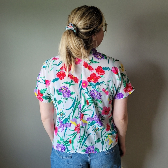 80s retro bright floral blouse - Picture 2 of 9